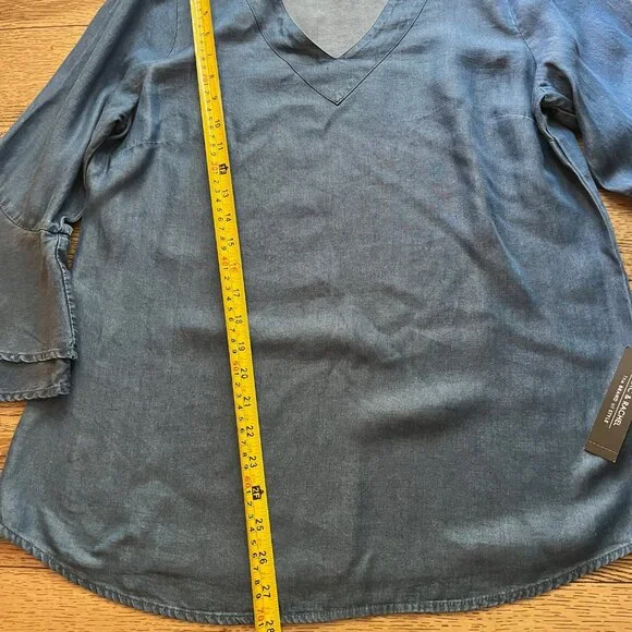 Zac & Rachel V-Neck Tunic Flutter Sleeve Large Women's  Lightweight Blue Denim - Picture 5 of 9